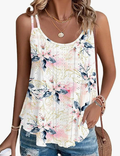 New Solid Color Jacquard Round Neck Women's Bottom And Inner Shoulder Strap Tank Top