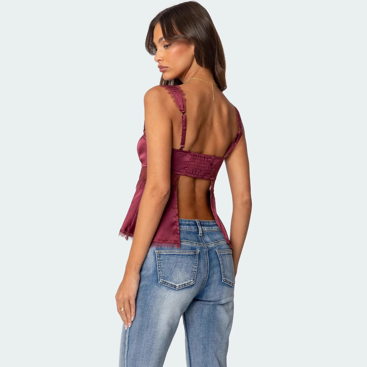 Stitching Lace Spaghetti-strap Camisole Top