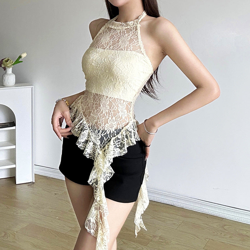 Pure Desire Round Neck Halter Irregular Edge Vest
