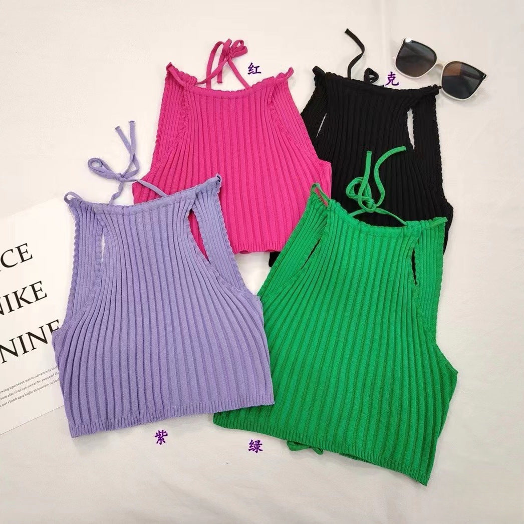 Summer New Women's Clothing Backless Slim Fit Thin Cross Straps Solid Color Camisole