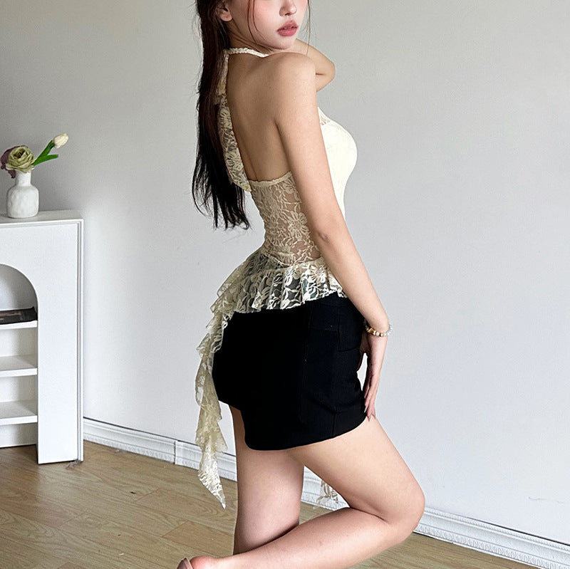 Pure Desire Round Neck Halter Irregular Edge Vest