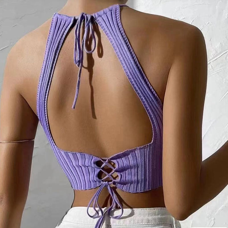 Summer New Women's Clothing Backless Slim Fit Thin Cross Straps Solid Color Camisole
